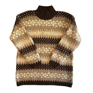 VTG Jones New York Sport Hand Knit Brown, Tan, Cream Fair Isle Sweater - Medium